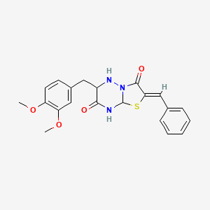 molecular formula C21H21N3O4S B12342130 (2Z)-6-[(3,4-dimethoxyphenyl)methyl]-2-(phenylmethylidene)-2H,3H,7H-[1,3]thiazolo[3,2-b][1,2,4]triazine-3,7-dione 