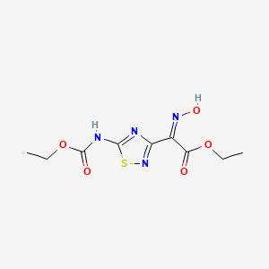 molecular formula C9H12N4O5S B12342139 Ethyl2-(5-((ethoxycarbonyl)amino)-1,2,4-thiadiazol-3-yl)-2-(hydroxyimino)acetate 