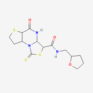 molecular formula C14H19N3O3S3 B12342164 7-oxo-N-[(oxolan-2-yl)methyl]-12-sulfanylidene-5,11-dithia-1,8-diazatricyclo[7.3.0.0^{2,6}]dodeca-2(6),3,9-triene-10-carboxamide 