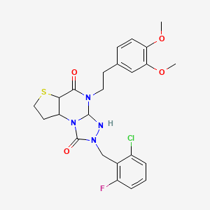 molecular formula C24H26ClFN4O4S B12342202 11-[(2-Chloro-6-fluorophenyl)methyl]-8-[2-(3,4-dimethoxyphenyl)ethyl]-5-thia-1,8,10,11-tetraazatricyclo[7.3.0.0^{2,6}]dodeca-2(6),3,9-triene-7,12-dione 