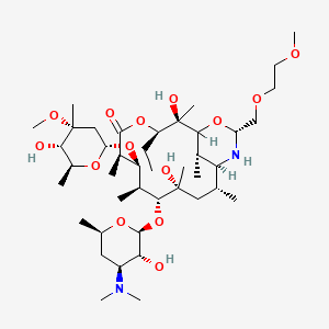 molecular formula C42H78N2O14 B1234222 (2R,3R,6R,7S,8S,9R,10R,12R,13S,15R,17S)-9-[(2S,3R,4S,6R)-4-(dimethylamino)-3-hydroxy-6-methyloxan-2-yl]oxy-3-ethyl-2,10-dihydroxy-7-[(2R,4R,5S,6S)-5-hydroxy-4-methoxy-4,6-dimethyloxan-2-yl]oxy-15-(2-methoxyethoxymethyl)-2,6,8,10,12,17-hexamethyl-4,16-dioxa-14-azabicyclo[11.3.1]heptadecan-5-one 