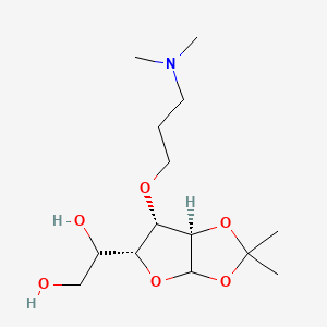 molecular formula C14H27NO6 B1234229 1-[(5R,6S,6aR)-6-[3-(dimethylamino)propoxy]-2,2-dimethyl-3a,5,6,6a-tetrahydrofuro[2,3-d][1,3]dioxol-5-yl]ethane-1,2-diol 