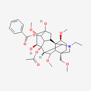 molecular formula C34H47NO10 B1234240 [(1S,6S,7S,8R,9R,13S,16S,18R)-8-acetyloxy-11-ethyl-5,7-dihydroxy-6,16,18-trimethoxy-13-(methoxymethyl)-11-azahexacyclo[7.7.2.12,5.01,10.03,8.013,17]nonadecan-4-yl] benzoate 