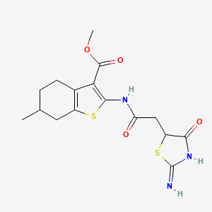 molecular formula C16H19N3O4S2 B12342419 Methyl 2-[2-(2-imino-4-oxo-1,3-thiazolidin-5-YL)acetamido]-6-methyl-4,5,6,7-tetrahydro-1-benzothiophene-3-carboxylate 