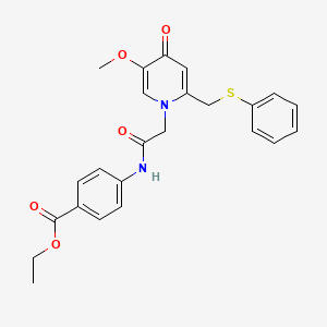 ethyl 4-(2-(5-methoxy-4-oxo-2-((phenylthio)methyl)pyridin-1(4H)-yl)acetamido)benzoate