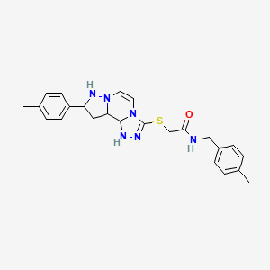 molecular formula C24H28N6OS B12342588 2-{[11-(4-methylphenyl)-3,4,6,9,10-pentaazatricyclo[7.3.0.0^{2,6}]dodeca-1(12),2,4,7,10-pentaen-5-yl]sulfanyl}-N-[(4-methylphenyl)methyl]acetamide 