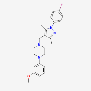 molecular formula C23H27FN4O B12342601 1-((1-(4-Fluorophenyl)-3,5-dimethyl-1H-pyrazol-4-yl)methyl)-4-(3-methoxyphenyl)piperazine 