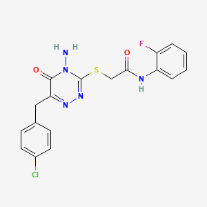 molecular formula C18H15ClFN5O2S B12342623 2-({4-amino-6-[(4-chlorophenyl)methyl]-5-oxo-4,5-dihydro-1,2,4-triazin-3-yl}sulfanyl)-N-(2-fluorophenyl)acetamide 