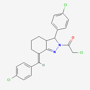 molecular formula C22H19Cl3N2O B12342755 2-chloro-1-[(7E)-7-(4-chlorobenzylidene)-3-(4-chlorophenyl)-3,3a,4,5,6,7-hexahydro-2H-indazol-2-yl]ethanone 