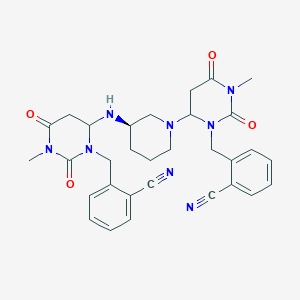 molecular formula C31H34N8O4 B12342815 2-[[6-[[(3R)-1-[3-[(2-cyanophenyl)methyl]-1-methyl-2,6-dioxo-1,3-diazinan-4-yl]piperidin-3-yl]amino]-3-methyl-2,4-dioxo-1,3-diazinan-1-yl]methyl]benzonitrile 