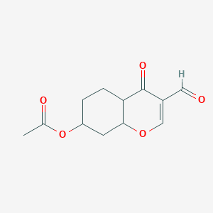 molecular formula C12H14O5 B12342829 (3-Formyl-4-oxo-4a,5,6,7,8,8a-hexahydrochromen-7-yl) acetate 