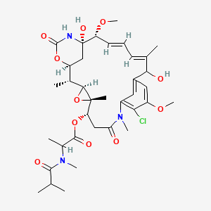 molecular formula C36H50ClN3O11 B1234295 [(1S,2R,3S,5S,6S,16E,18E,20R,21S)-11-Chloro-15,21-dihydroxy-12,20-dimethoxy-2,5,9,16-tetramethyl-8,23-dioxo-4,24-dioxa-9,22-diazatetracyclo[19.3.1.110,14.03,5]hexacosa-10,12,14(26),16,18-pentaen-6-yl] 2-[methyl(2-methylpropanoyl)amino]propanoate CAS No. 50657-33-5