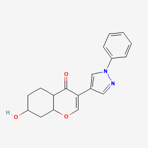 molecular formula C18H18N2O3 B12342971 7-Hydroxy-3-(1-phenylpyrazol-4-yl)-4a,5,6,7,8,8a-hexahydrochromen-4-one 