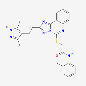 molecular formula C25H25N7OS B12342993 2-({2-[2-(3,5-dimethyl-1H-pyrazol-4-yl)ethyl]-[1,2,4]triazolo[1,5-c]quinazolin-5-yl}sulfanyl)-N-(2-methylphenyl)acetamide 