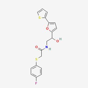 molecular formula C18H16FNO3S2 B12343062 2-[(4-fluorophenyl)sulfanyl]-N-{2-hydroxy-2-[5-(thiophen-2-yl)furan-2-yl]ethyl}acetamide 