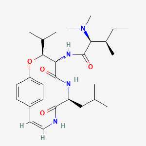molecular formula C28H44N4O4 B1234307 (2S,3R)-2-(Dimethylamino)-3-methyl-N-[(3S,4S,7S,10Z)-7-(2-methylpropyl)-5,8-dioxo-3-propan-2-yl-2-oxa-6,9-diazabicyclo[10.2.2]hexadeca-1(14),10,12,15-tetraen-4-yl]pentanamide CAS No. 25350-22-5