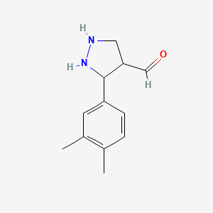 molecular formula C12H16N2O B12343120 3-(3,4-Dimethylphenyl)pyrazolidine-4-carbaldehyde 