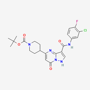 molecular formula C23H25ClFN5O4 B1234313 4-[3-[(3-chloro-4-fluoroanilino)-oxomethyl]-7-oxo-1H-pyrazolo[1,5-a]pyrimidin-5-yl]-1-piperidinecarboxylic acid tert-butyl ester 