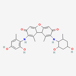 2-(2,4-Dihydroxy-6-methylanilino)-8-[(2,4-dihydroxy-6-methylcyclohexyl)amino]-1,9-dimethyl-9a,9b-dihydrodibenzofuran-3,7-dione