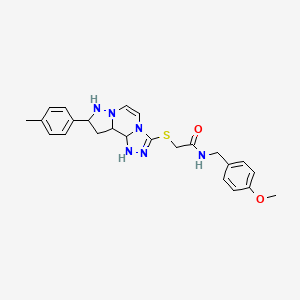 N-[(4-methoxyphenyl)methyl]-2-{[11-(4-methylphenyl)-3,4,6,9,10-pentaazatricyclo[7.3.0.0^{2,6}]dodeca-1(12),2,4,7,10-pentaen-5-yl]sulfanyl}acetamide