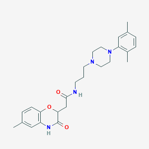 molecular formula C26H34N4O3 B1234343 N-[3-[4-(2,5-dimethylphenyl)-1-piperazinyl]propyl]-2-(6-methyl-3-oxo-4H-1,4-benzoxazin-2-yl)acetamide 