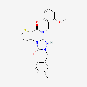 molecular formula C23H26N4O3S B12343542 8-[(2-Methoxyphenyl)methyl]-11-[(3-methylphenyl)methyl]-5-thia-1,8,10,11-tetraazatricyclo[7.3.0.0^{2,6}]dodeca-2(6),3,9-triene-7,12-dione 