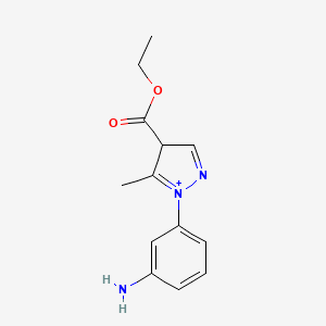 molecular formula C13H16N3O2+ B12343686 ethyl 1-(3-aminophenyl)-5-methyl-4H-pyrazol-1-ium-4-carboxylate 