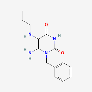 molecular formula C14H20N4O2 B12343840 6-Amino-1-benzyl-5-(propylamino)-1,3-diazinane-2,4-dione 