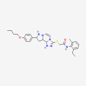 molecular formula C28H36N6O2S B12343887 2-{[11-(4-butoxyphenyl)-3,4,6,9,10-pentaazatricyclo[7.3.0.0^{2,6}]dodeca-1(12),2,4,7,10-pentaen-5-yl]sulfanyl}-N-(2-ethyl-6-methylphenyl)acetamide 