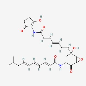 molecular formula C29H32N2O7 B1234393 (2E,4E,6E)-N-[5-hydroxy-5-[(1E,3E,5E)-7-[(2-hydroxy-5-oxocyclopenten-1-yl)amino]-7-oxohepta-1,3,5-trienyl]-2-oxo-7-oxabicyclo[4.1.0]hept-3-en-3-yl]-9-methyldeca-2,4,6-trienamide CAS No. 87695-80-5