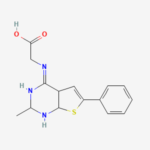 molecular formula C15H17N3O2S B12344014 2-[(2-methyl-6-phenyl-2,3,4a,7a-tetrahydro-1H-thieno[2,3-d]pyrimidin-4-ylidene)amino]acetic acid 