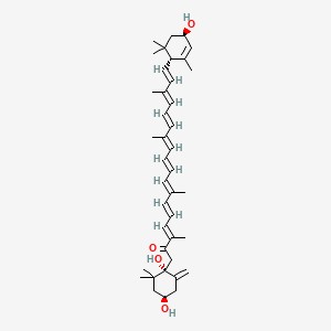 molecular formula C40H56O4 B1234423 (3E,5E,7E,9E,11E,13E,15E,17E)-1-[(1S,4S)-1,4-dihydroxy-2,2-dimethyl-6-methylidenecyclohexyl]-18-[(1R,4R)-4-hydroxy-2,6,6-trimethylcyclohex-2-en-1-yl]-3,7,12,16-tetramethyloctadeca-3,5,7,9,11,13,15,17-octaen-2-one CAS No. 94705-97-2