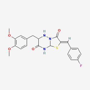 molecular formula C21H20FN3O4S B12344233 (2Z)-6-[(3,4-dimethoxyphenyl)methyl]-2-[(4-fluorophenyl)methylidene]-2H,3H,7H-[1,3]thiazolo[3,2-b][1,2,4]triazine-3,7-dione 