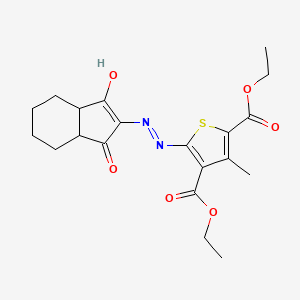 molecular formula C20H24N2O6S B12344281 2,4-diethyl 5-[2-(1,3-dioxo-2,3-dihydro-1H-inden-2-ylidene)hydrazin-1-yl]-3-methylthiophene-2,4-dicarboxylate 