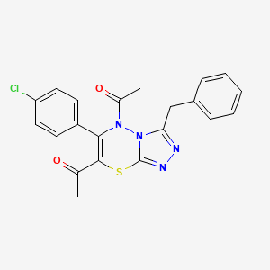 molecular formula C21H17ClN4O2S B12344283 1-[7-acetyl-3-benzyl-6-(4-chlorophenyl)-5H-[1,2,4]triazolo[3,4-b][1,3,4]thiadiazin-5-yl]ethan-1-one 