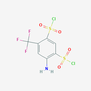 molecular formula C7H4Cl2F3NO4S2 B12344301 4-Amino-6-(trifluoromethyl)benzene-1,3-disulfonic acid dichloride 