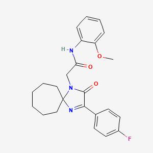 molecular formula C24H26FN3O3 B12344471 2-[3-(4-fluorophenyl)-2-oxo-1,4-diazaspiro[4.6]undec-3-en-1-yl]-N-(2-methoxyphenyl)acetamide 