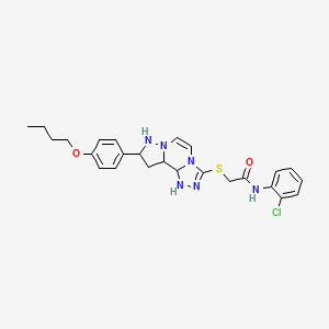 2-{[11-(4-butoxyphenyl)-3,4,6,9,10-pentaazatricyclo[7.3.0.0^{2,6}]dodeca-1(12),2,4,7,10-pentaen-5-yl]sulfanyl}-N-(2-chlorophenyl)acetamide