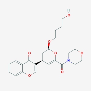 molecular formula C23H27NO7 B1234452 3-[(2S,4S)-2-(4-hydroxybutoxy)-6-[4-morpholinyl(oxo)methyl]-3,4-dihydro-2H-pyran-4-yl]-1-benzopyran-4-one 
