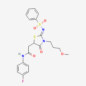 molecular formula C21H22FN3O5S2 B12344542 N-(4-fluorophenyl)-2-{(2Z)-3-(3-methoxypropyl)-4-oxo-2-[(phenylsulfonyl)imino]-1,3-thiazolidin-5-yl}acetamide 