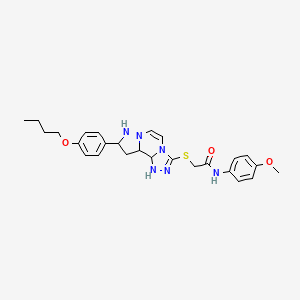 molecular formula C26H32N6O3S B12344561 2-{[11-(4-butoxyphenyl)-3,4,6,9,10-pentaazatricyclo[7.3.0.0^{2,6}]dodeca-1(12),2,4,7,10-pentaen-5-yl]sulfanyl}-N-(4-methoxyphenyl)acetamide 