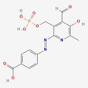 molecular formula C15H14N3O8P B1234460 4-[(E)-{4-Formyl-5-Hydroxy-6-Methyl-3-[(Phosphonooxy)methyl]pyridin-2-Yl}diazenyl]benzoic Acid 