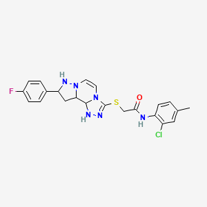 molecular formula C22H22ClFN6OS B12344600 N-(2-chloro-4-methylphenyl)-2-{[11-(4-fluorophenyl)-3,4,6,9,10-pentaazatricyclo[7.3.0.0^{2,6}]dodeca-1(12),2,4,7,10-pentaen-5-yl]sulfanyl}acetamide 