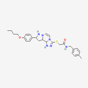 molecular formula C27H34N6O2S B12344603 2-{[11-(4-butoxyphenyl)-3,4,6,9,10-pentaazatricyclo[7.3.0.0^{2,6}]dodeca-1(12),2,4,7,10-pentaen-5-yl]sulfanyl}-N-[(4-methylphenyl)methyl]acetamide 