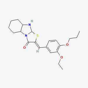 molecular formula C21H28N2O3S B12344611 (4Z)-4-[(3-ethoxy-4-propoxyphenyl)methylidene]-5-thia-2,7-diazatricyclo[6.4.0.0^{2,6}]dodeca-1(12),6,8,10-tetraen-3-one 