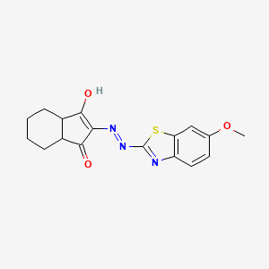 molecular formula C17H17N3O3S B12344627 2-[2-(6-methoxy-1,3-benzothiazol-2-yl)hydrazin-1-ylidene]-2,3-dihydro-1H-indene-1,3-dione 