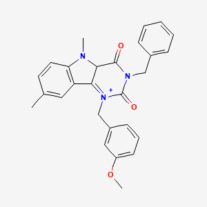 molecular formula C27H26N3O3+ B12344639 3-benzyl-1-[(3-methoxyphenyl)methyl]-5,8-dimethyl-1H,2H,3H,4H,5H-pyrimido[5,4-b]indole-2,4-dione 