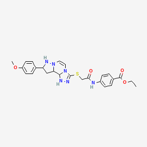 Ethyl 4-(2-{[11-(4-methoxyphenyl)-3,4,6,9,10-pentaazatricyclo[7.3.0.0^{2,6}]dodeca-1(12),2,4,7,10-pentaen-5-yl]sulfanyl}acetamido)benzoate