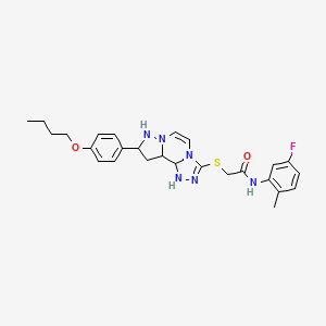 molecular formula C26H31FN6O2S B12344680 2-{[11-(4-butoxyphenyl)-3,4,6,9,10-pentaazatricyclo[7.3.0.0^{2,6}]dodeca-1(12),2,4,7,10-pentaen-5-yl]sulfanyl}-N-(5-fluoro-2-methylphenyl)acetamide 