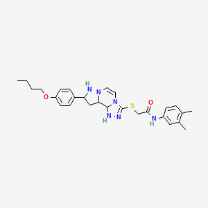 molecular formula C27H34N6O2S B12344708 2-{[11-(4-butoxyphenyl)-3,4,6,9,10-pentaazatricyclo[7.3.0.0^{2,6}]dodeca-1(12),2,4,7,10-pentaen-5-yl]sulfanyl}-N-(3,4-dimethylphenyl)acetamide 